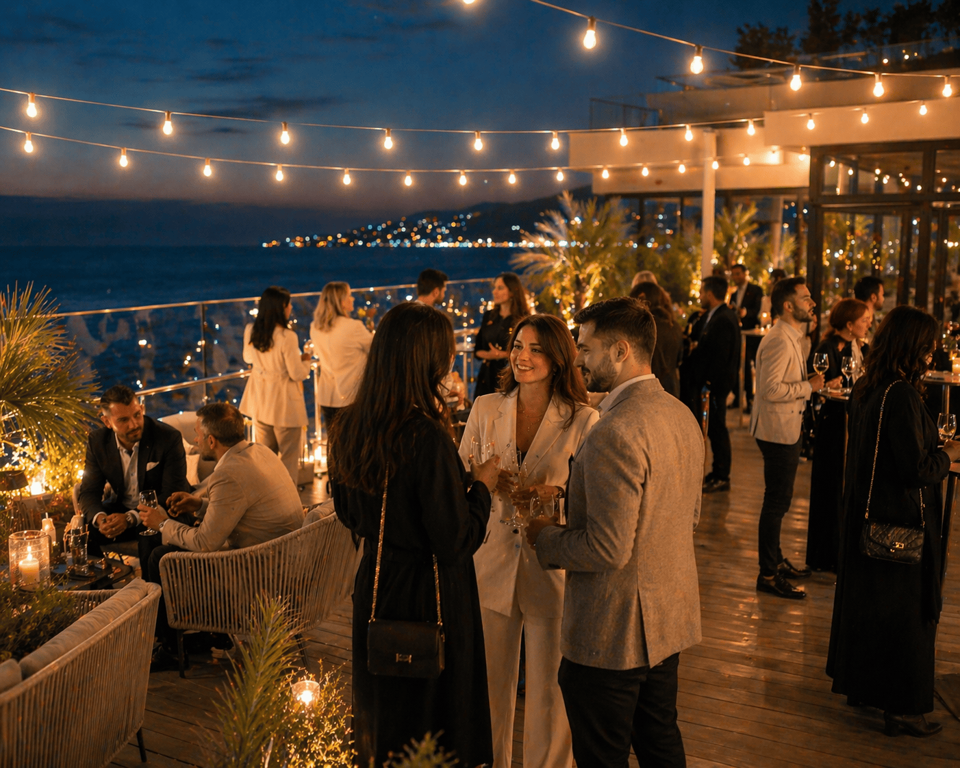Корпоратив на террасе у моря в Сочи вечером